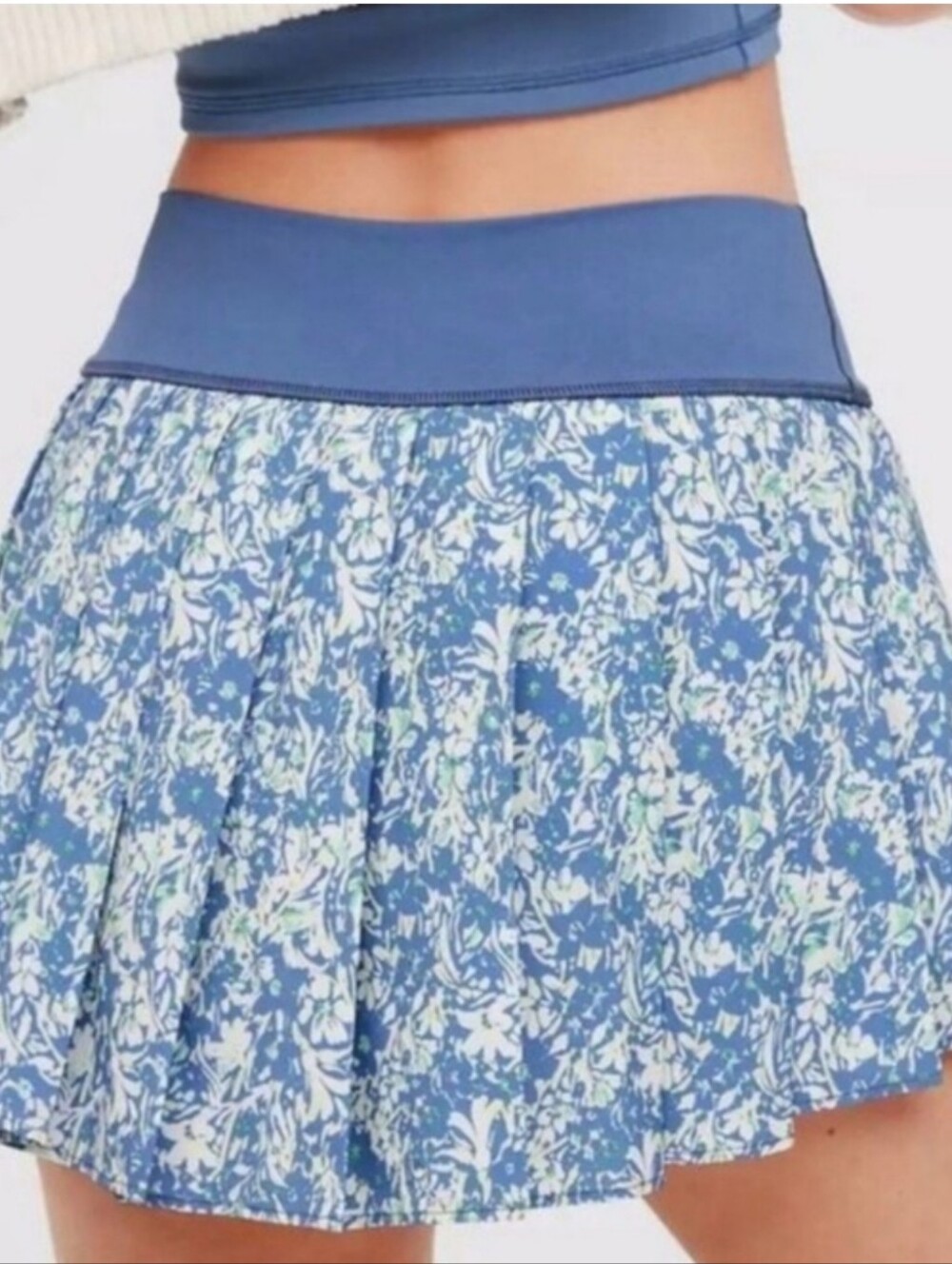 Aerie Offline Real Me Floral Pleated Tennis Skirt Skort Blue Medium